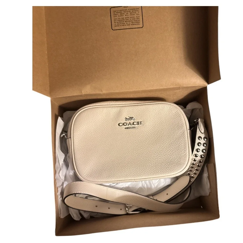Coach Crossbody White Leather Studded Strap Satchel Purse Bag NWT & Box